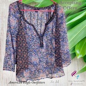American Eagle Outfitters - Sz M - flowy floral pattern transparent top